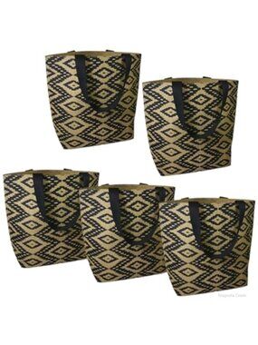 Jute Aztec Diamond Tote Bag Zippered Lined Quilting Travel Tote